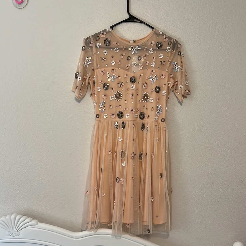 Lace & Beads baby pink dress with beading and sequins